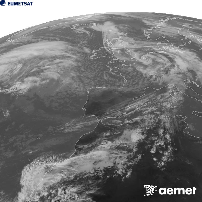 Irudi hau METEOSAT-12 satelitearen 10.5 �m Infragorri kanaleko informazioa erabiliz sortzen da, Meteosat (MTG) sateliteen hirugarren belaunaldikoa. Irudiak giza begiaren pertzepzioaren antz handiagoa izan dezan, grisen eskala alderantzizkoa da. Ordu horiek penintsulari dagozkio (ordubete gutxiago Kanariar Uharteetan).&nbsp;ostirala, 2026ko urriak 23, ordua: 16:00