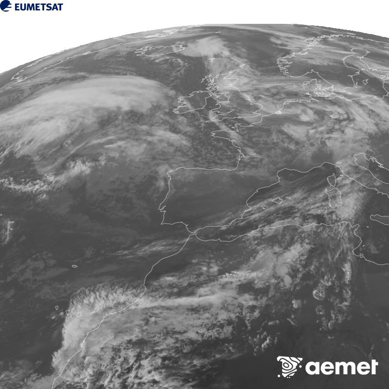Irudi hau METEOSAT-12 satelitearen 10.5 �m Infragorri kanaleko informazioa erabiliz sortzen da, Meteosat (MTG) sateliteen hirugarren belaunaldikoa. Irudiak giza begiaren pertzepzioaren antz handiagoa izan dezan, grisen eskala alderantzizkoa da. Ordu horiek penintsulari dagozkio (ordubete gutxiago Kanariar Uharteetan).&nbsp;ostirala, 2026ko urriak 23, ordua: 19:00