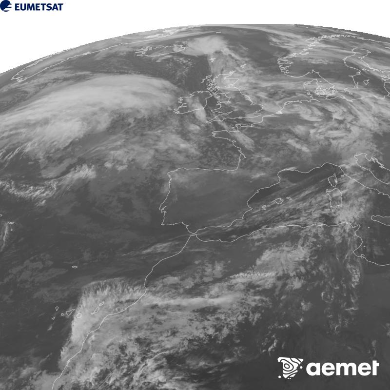 Irudi hau METEOSAT-12 satelitearen 10.5 �m Infragorri kanaleko informazioa erabiliz sortzen da, Meteosat (MTG) sateliteen hirugarren belaunaldikoa. Irudiak giza begiaren pertzepzioaren antz handiagoa izan dezan, grisen eskala alderantzizkoa da. Ordu horiek penintsulari dagozkio (ordubete gutxiago Kanariar Uharteetan).&nbsp;ostirala, 2026ko urriak 23, ordua: 20:00