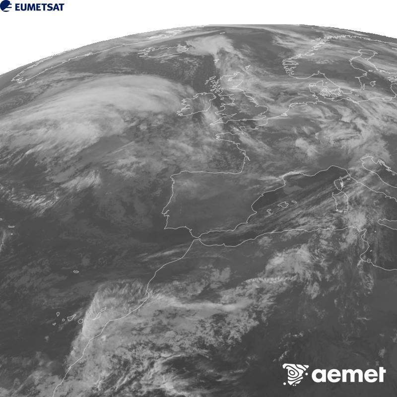 Irudi hau METEOSAT-12 satelitearen 10.5 �m Infragorri kanaleko informazioa erabiliz sortzen da, Meteosat (MTG) sateliteen hirugarren belaunaldikoa. Irudiak giza begiaren pertzepzioaren antz handiagoa izan dezan, grisen eskala alderantzizkoa da. Ordu horiek penintsulari dagozkio (ordubete gutxiago Kanariar Uharteetan).&nbsp;ostirala, 2026ko urriak 23, ordua: 21:00