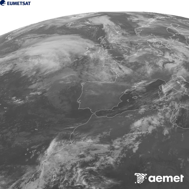 Irudi hau METEOSAT-12 satelitearen 10.5 �m Infragorri kanaleko informazioa erabiliz sortzen da, Meteosat (MTG) sateliteen hirugarren belaunaldikoa. Irudiak giza begiaren pertzepzioaren antz handiagoa izan dezan, grisen eskala alderantzizkoa da. Ordu horiek penintsulari dagozkio (ordubete gutxiago Kanariar Uharteetan).&nbsp;ostirala, 2026ko urriak 23, ordua: 23:00