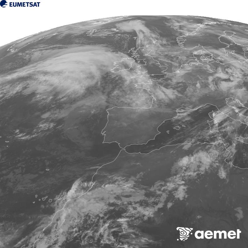 Irudi hau METEOSAT-12 satelitearen 10.5 �m Infragorri kanaleko informazioa erabiliz sortzen da, Meteosat (MTG) sateliteen hirugarren belaunaldikoa. Irudiak giza begiaren pertzepzioaren antz handiagoa izan dezan, grisen eskala alderantzizkoa da. Ordu horiek penintsulari dagozkio (ordubete gutxiago Kanariar Uharteetan).&nbsp;larunbata, 2026ko urriak 24, ordua: 00:00
