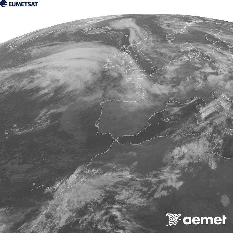 Irudi hau METEOSAT-12 satelitearen 10.5 �m Infragorri kanaleko informazioa erabiliz sortzen da, Meteosat (MTG) sateliteen hirugarren belaunaldikoa. Irudiak giza begiaren pertzepzioaren antz handiagoa izan dezan, grisen eskala alderantzizkoa da. Ordu horiek penintsulari dagozkio (ordubete gutxiago Kanariar Uharteetan).&nbsp;larunbata, 2026ko urriak 24, ordua: 01:00