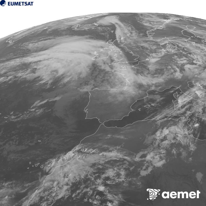 Irudi hau METEOSAT-12 satelitearen 10.5 �m Infragorri kanaleko informazioa erabiliz sortzen da, Meteosat (MTG) sateliteen hirugarren belaunaldikoa. Irudiak giza begiaren pertzepzioaren antz handiagoa izan dezan, grisen eskala alderantzizkoa da. Ordu horiek penintsulari dagozkio (ordubete gutxiago Kanariar Uharteetan).&nbsp;larunbata, 2026ko urriak 24, ordua: 02:00