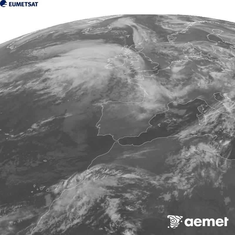 Irudi hau METEOSAT-12 satelitearen 10.5 �m Infragorri kanaleko informazioa erabiliz sortzen da, Meteosat (MTG) sateliteen hirugarren belaunaldikoa. Irudiak giza begiaren pertzepzioaren antz handiagoa izan dezan, grisen eskala alderantzizkoa da. Ordu horiek penintsulari dagozkio (ordubete gutxiago Kanariar Uharteetan).&nbsp;larunbata, 2026ko urriak 24, ordua: 03:00