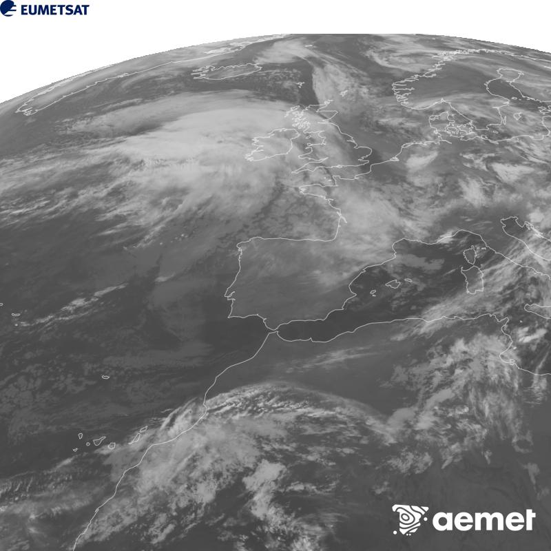 Irudi hau METEOSAT-12 satelitearen 10.5 �m Infragorri kanaleko informazioa erabiliz sortzen da, Meteosat (MTG) sateliteen hirugarren belaunaldikoa. Irudiak giza begiaren pertzepzioaren antz handiagoa izan dezan, grisen eskala alderantzizkoa da. Ordu horiek penintsulari dagozkio (ordubete gutxiago Kanariar Uharteetan).&nbsp;larunbata, 2026ko urriak 24, ordua: 04:00