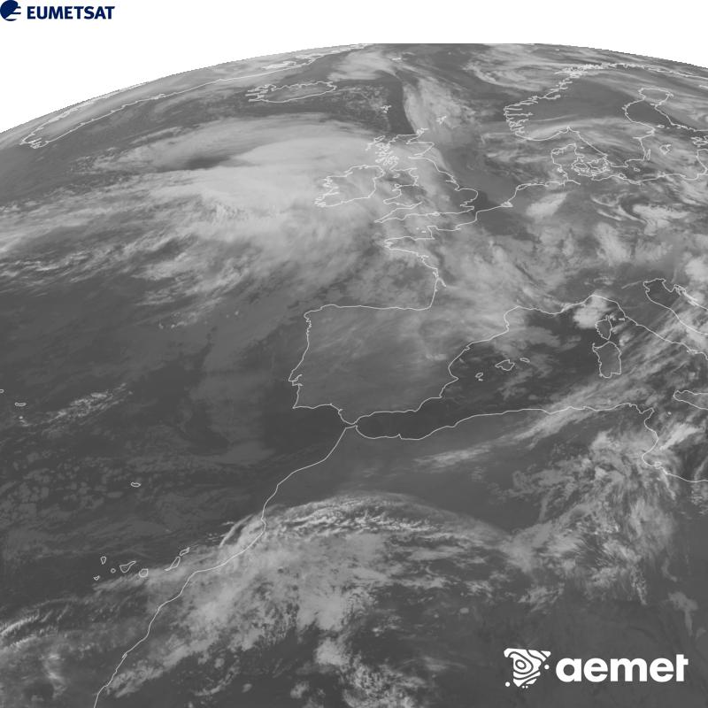 Irudi hau METEOSAT-12 satelitearen 10.5 �m Infragorri kanaleko informazioa erabiliz sortzen da, Meteosat (MTG) sateliteen hirugarren belaunaldikoa. Irudiak giza begiaren pertzepzioaren antz handiagoa izan dezan, grisen eskala alderantzizkoa da. Ordu horiek penintsulari dagozkio (ordubete gutxiago Kanariar Uharteetan).&nbsp;larunbata, 2026ko urriak 24, ordua: 05:00
