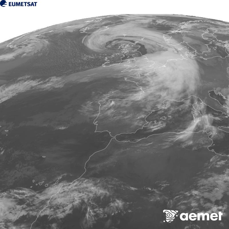 Esta imagen se genera utilizando informaci�n del canal Infrarrojo 10.5 �m del sat�lite METEOSAT-12, perteneciente a la tercera generaci�n de sat�lites Meteosat (MTG). Para que la imagen se asemeje m�s a la percepci�n del ojo humano, la escala de grises est� invertida. Las horas indicadas se refieren a la pen�nsula (una hora menos en las Islas Canarias).&nbsp;s�bado, 24 octubre 2026 a las 22:00