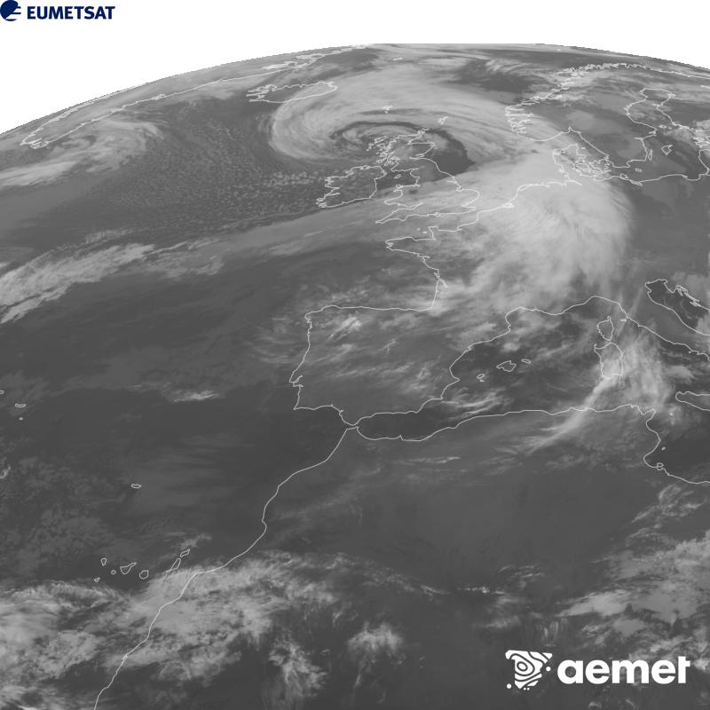 Esta imagen se genera utilizando informaci�n del canal Infrarrojo 10.5 �m del sat�lite METEOSAT-12, perteneciente a la tercera generaci�n de sat�lites Meteosat (MTG). Para que la imagen se asemeje m�s a la percepci�n del ojo humano, la escala de grises est� invertida. Las horas indicadas se refieren a la pen�nsula (una hora menos en las Islas Canarias).&nbsp;s�bado, 24 octubre 2026 a las 23:00