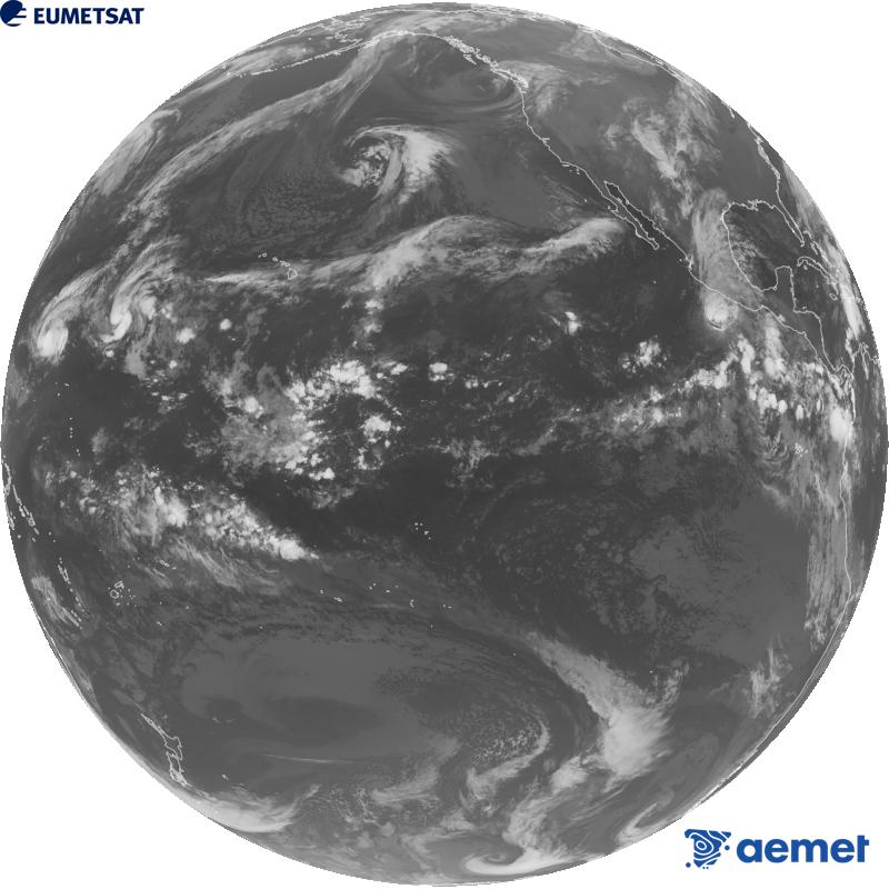 Imatge global del canal infraroig (longitud d'ona 10.3 �m) del sat�l�lit estatunidenc GOES-18. Les hores indicades es referixen a la pen�nsula (una hora menys a les Illes Can�ries).&nbsp;diumenge, 25 d?octubre  2026 10:00