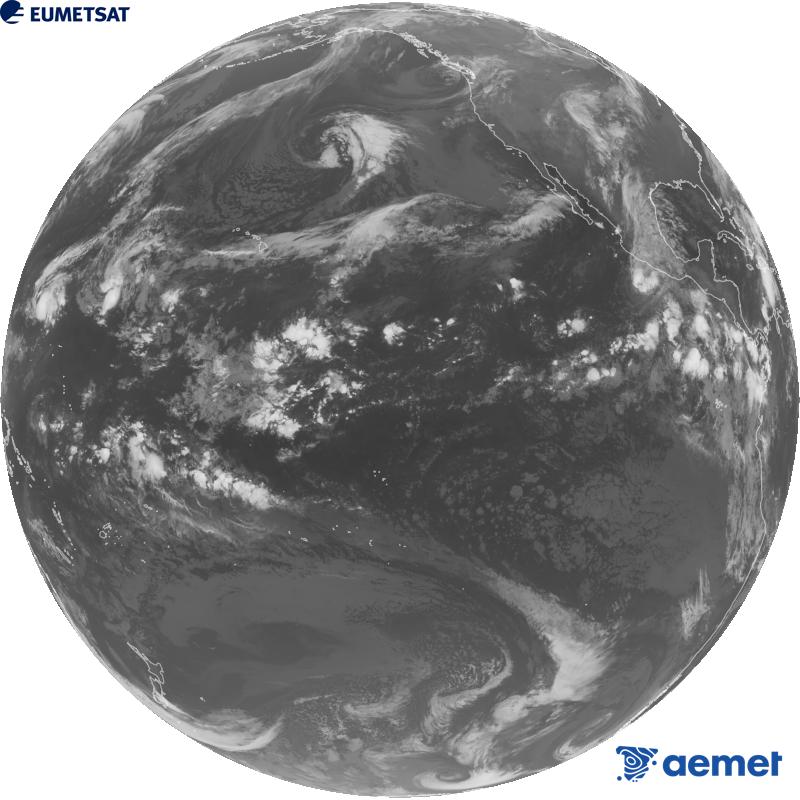 Imatge global del canal infraroig (longitud d'ona 10.3 �m) del sat�l�lit estatunidenc GOES-18. Les hores indicades es referixen a la pen�nsula (una hora menys a les Illes Can�ries).&nbsp;diumenge, 25 d?octubre  2026 13:00