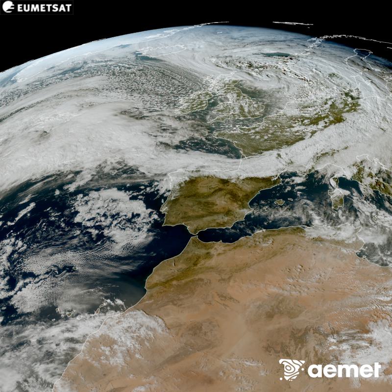 Esta imagen RGB se genera utilizando informaci�n de los canales visibles del sat�lite METEOSAT-12, perteneciente a la tercera generaci�n de sat�lites Meteosat (MTG). Por ese motivo, s�lo hay informaci�n en la zona iluminada por el sol. Nos muestra una imagen con una apariencia muy similar a la que percibir�a el ojo humano desde el espacio. Las horas indicadas se refieren a la pen�nsula (una hora menos en las Islas Canarias).&nbsp;domingo, 25 octubre 2026 a las 15:00