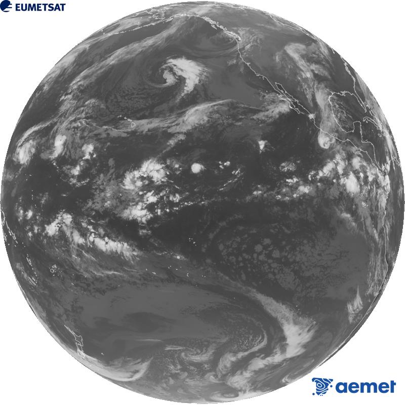 Imatge global del canal infraroig (longitud d'ona 10.3 �m) del sat�l�lit estatunidenc GOES-18. Les hores indicades es referixen a la pen�nsula (una hora menys a les Illes Can�ries).&nbsp;diumenge, 25 d?octubre  2026 16:00