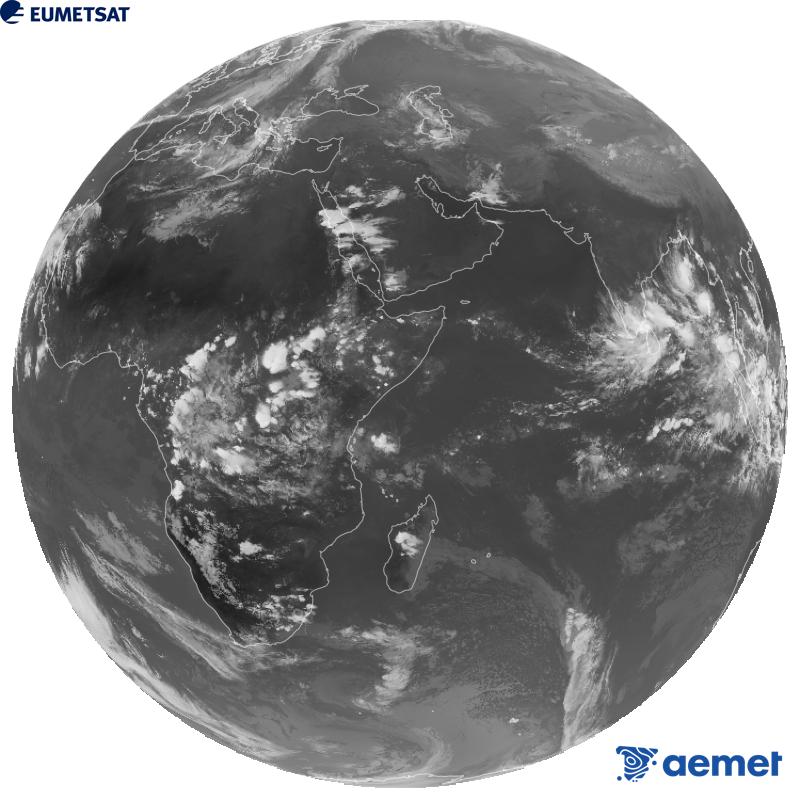 Imatge global del canal infraroig (longitud d'ona 10.8 �m) del sat�l�lit geoestacionari europeu Meteosat-9, pertanyent a la segona generaci� de sat�l�lits Meteosat. Les hores indicades es referixen a la pen�nsula (una hora menys a les Illes Can�ries).&nbsp;diumenge, 25 d?octubre  2026 16:00