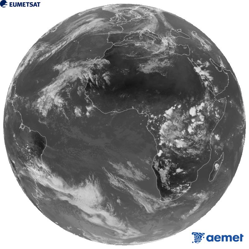 Imagen global del canal infrarrojo (longitud de onda 10.5 �m) del sat�lite geoestacionario europeo Meteosat-12, perteneciente a la tercera generaci�n de sat�lites Meteosat. Las horas indicadas se refieren a la pen�nsula (una hora menos en las Islas Canarias).&nbsp;domingo, 25 octubre 2026 a las 16:00