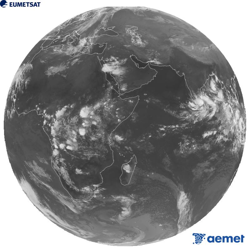 Imatge global del canal infraroig (longitud d'ona 10.8 �m) del sat�l�lit geoestacionari europeu Meteosat-9, pertanyent a la segona generaci� de sat�l�lits Meteosat. Les hores indicades es referixen a la pen�nsula (una hora menys a les Illes Can�ries).&nbsp;diumenge, 25 d?octubre  2026 19:00