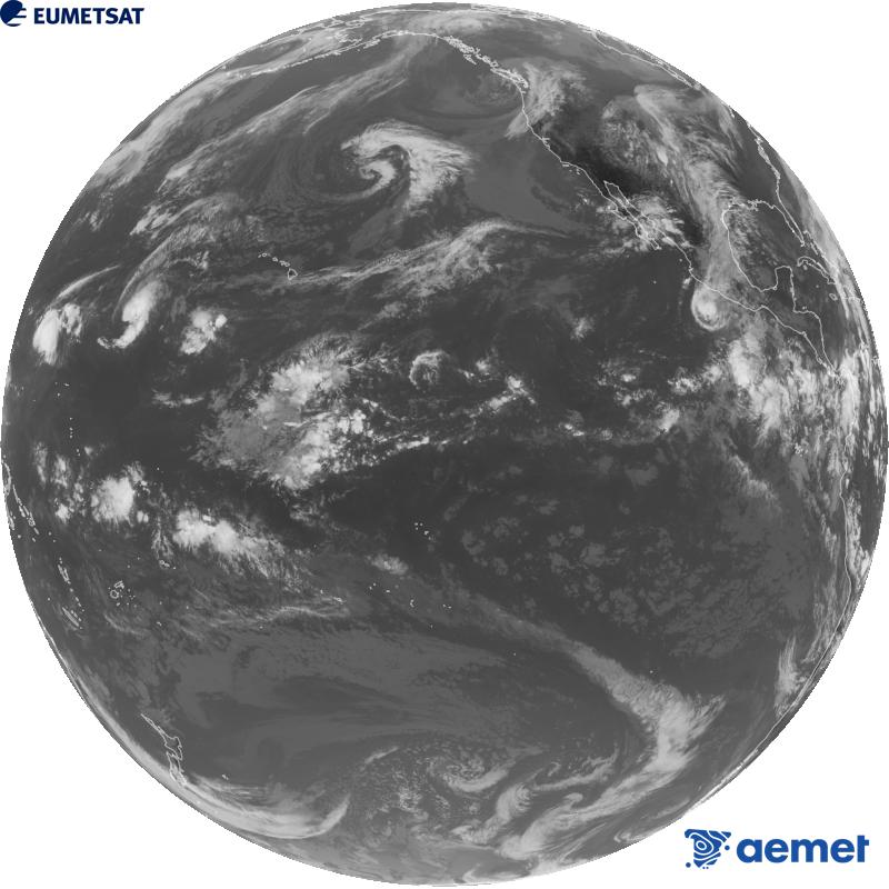 Imatge global del canal infraroig (longitud d'ona 10.3 �m) del sat�l�lit estatunidenc GOES-18. Les hores indicades es referixen a la pen�nsula (una hora menys a les Illes Can�ries).&nbsp;diumenge, 25 d?octubre  2026 22:00