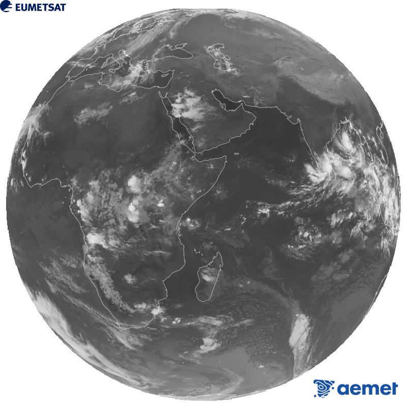 Imatge global del canal infraroig (longitud d'ona 10.8 �m) del sat�l�lit geoestacionari europeu Meteosat-9, pertanyent a la segona generaci� de sat�l�lits Meteosat. Les hores indicades es referixen a la pen�nsula (una hora menys a les Illes Can�ries).&nbsp;diumenge, 25 d?octubre  2026 22:00