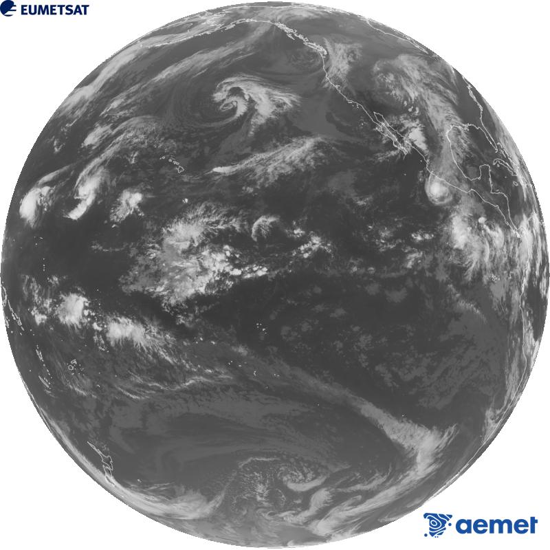 Imatge global del canal infraroig (longitud d'ona 10.3 �m) del sat�l�lit estatunidenc GOES-18. Les hores indicades es referixen a la pen�nsula (una hora menys a les Illes Can�ries).&nbsp;dilluns, 26 d?octubre  2026 01:00