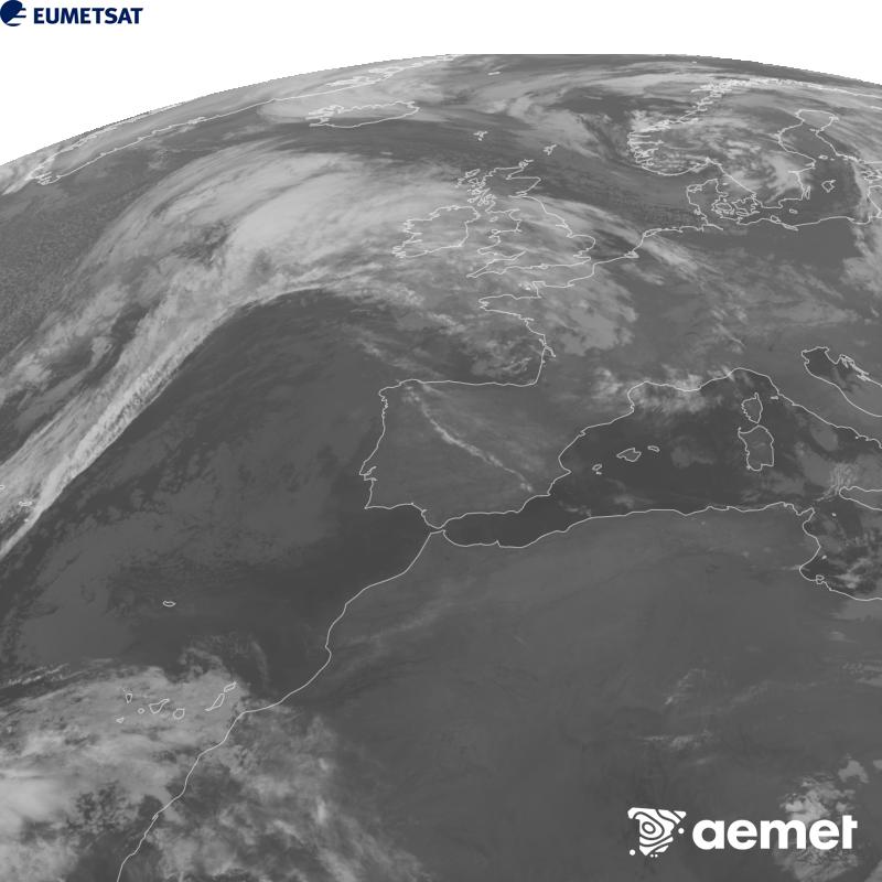 Irudi hau METEOSAT-12 satelitearen 10.5 �m Infragorri kanaleko informazioa erabiliz sortzen da, Meteosat (MTG) sateliteen hirugarren belaunaldikoa. Irudiak giza begiaren pertzepzioaren antz handiagoa izan dezan, grisen eskala alderantzizkoa da. Ordu horiek penintsulari dagozkio (ordubete gutxiago Kanariar Uharteetan).&nbsp;astelehena, 2026ko urriak 26, ordua: 05:00