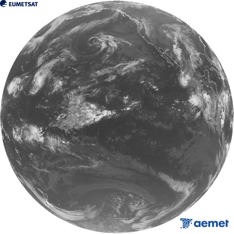 Imatge global del canal infraroig (longitud d'ona 10.3 �m) del sat�l�lit estatunidenc GOES-18. Les hores indicades es referixen a la pen�nsula (una hora menys a les Illes Can�ries).&nbsp;dilluns, 26 d?octubre  2026 07:00