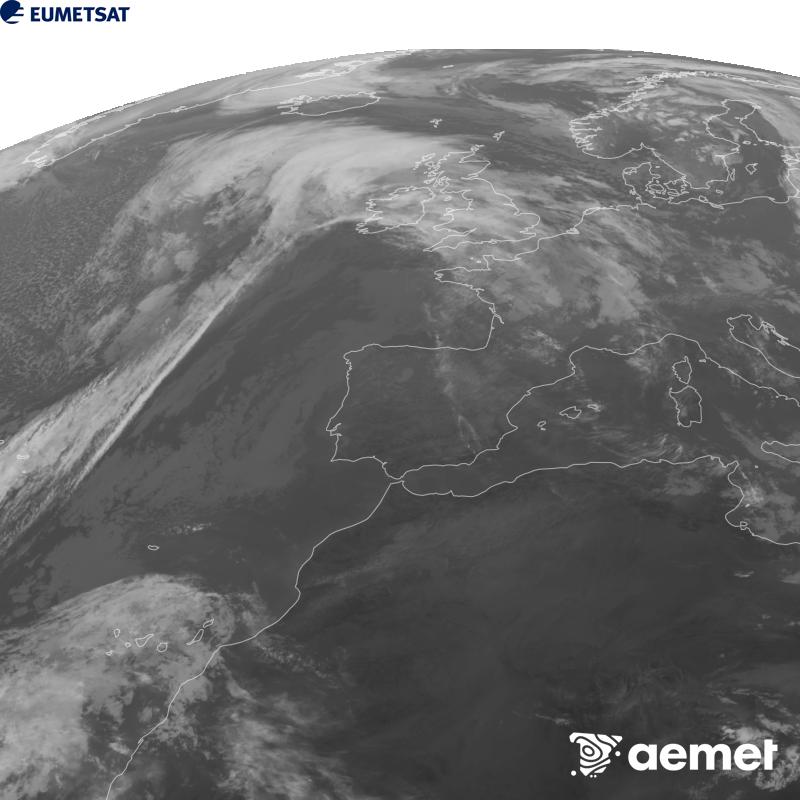 Irudi hau METEOSAT-12 satelitearen 10.5 �m Infragorri kanaleko informazioa erabiliz sortzen da, Meteosat (MTG) sateliteen hirugarren belaunaldikoa. Irudiak giza begiaren pertzepzioaren antz handiagoa izan dezan, grisen eskala alderantzizkoa da. Ordu horiek penintsulari dagozkio (ordubete gutxiago Kanariar Uharteetan).&nbsp;astelehena, 2026ko urriak 26, ordua: 10:00