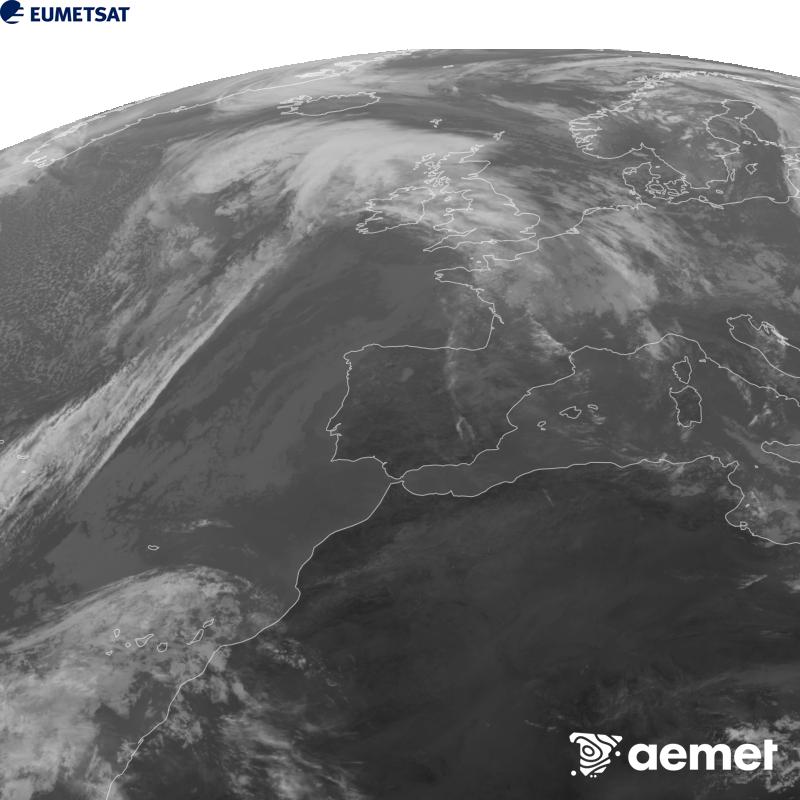 Irudi hau METEOSAT-12 satelitearen 10.5 �m Infragorri kanaleko informazioa erabiliz sortzen da, Meteosat (MTG) sateliteen hirugarren belaunaldikoa. Irudiak giza begiaren pertzepzioaren antz handiagoa izan dezan, grisen eskala alderantzizkoa da. Ordu horiek penintsulari dagozkio (ordubete gutxiago Kanariar Uharteetan).&nbsp;astelehena, 2026ko urriak 26, ordua: 11:00