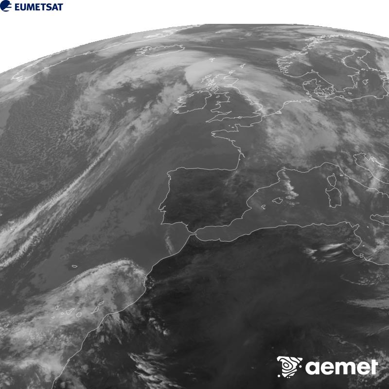 Irudi hau METEOSAT-12 satelitearen 10.5 �m Infragorri kanaleko informazioa erabiliz sortzen da, Meteosat (MTG) sateliteen hirugarren belaunaldikoa. Irudiak giza begiaren pertzepzioaren antz handiagoa izan dezan, grisen eskala alderantzizkoa da. Ordu horiek penintsulari dagozkio (ordubete gutxiago Kanariar Uharteetan).&nbsp;astelehena, 2026ko urriak 26, ordua: 15:00