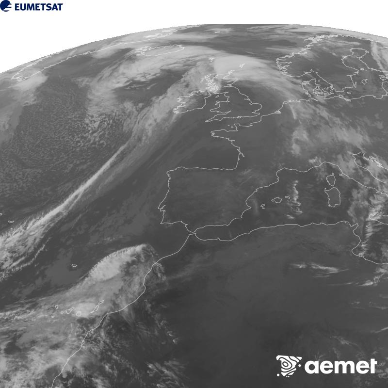Irudi hau METEOSAT-12 satelitearen 10.5 �m Infragorri kanaleko informazioa erabiliz sortzen da, Meteosat (MTG) sateliteen hirugarren belaunaldikoa. Irudiak giza begiaren pertzepzioaren antz handiagoa izan dezan, grisen eskala alderantzizkoa da. Ordu horiek penintsulari dagozkio (ordubete gutxiago Kanariar Uharteetan).&nbsp;astelehena, 2026ko urriak 26, ordua: 18:00