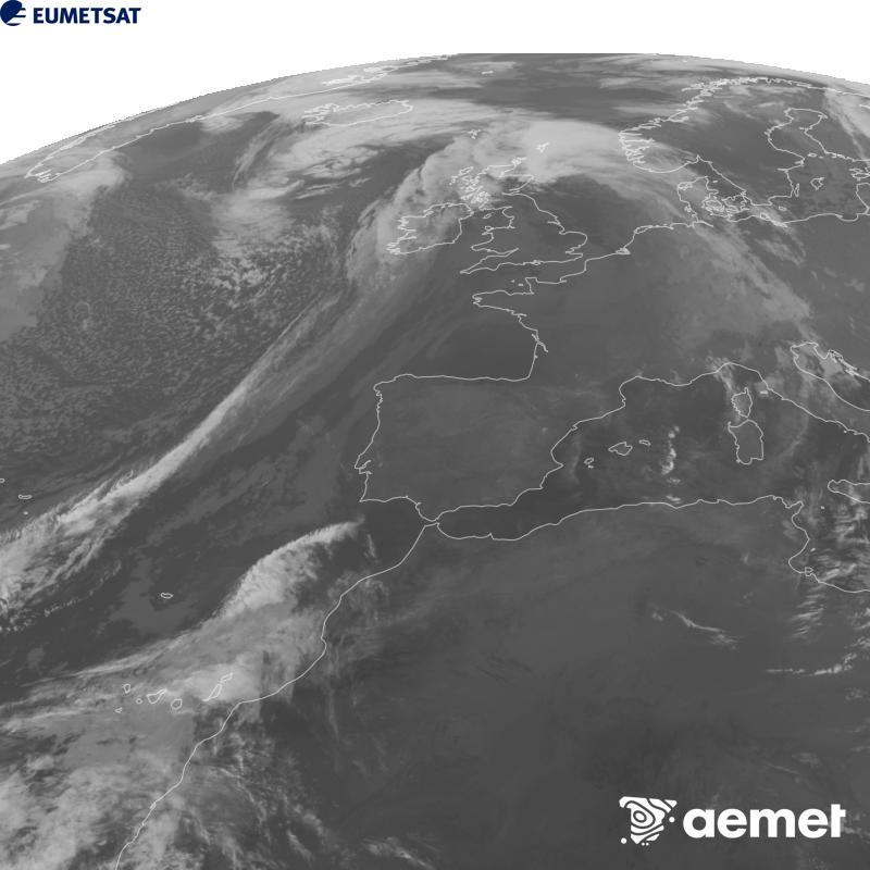 Irudi hau METEOSAT-12 satelitearen 10.5 �m Infragorri kanaleko informazioa erabiliz sortzen da, Meteosat (MTG) sateliteen hirugarren belaunaldikoa. Irudiak giza begiaren pertzepzioaren antz handiagoa izan dezan, grisen eskala alderantzizkoa da. Ordu horiek penintsulari dagozkio (ordubete gutxiago Kanariar Uharteetan).&nbsp;astelehena, 2026ko urriak 26, ordua: 20:00