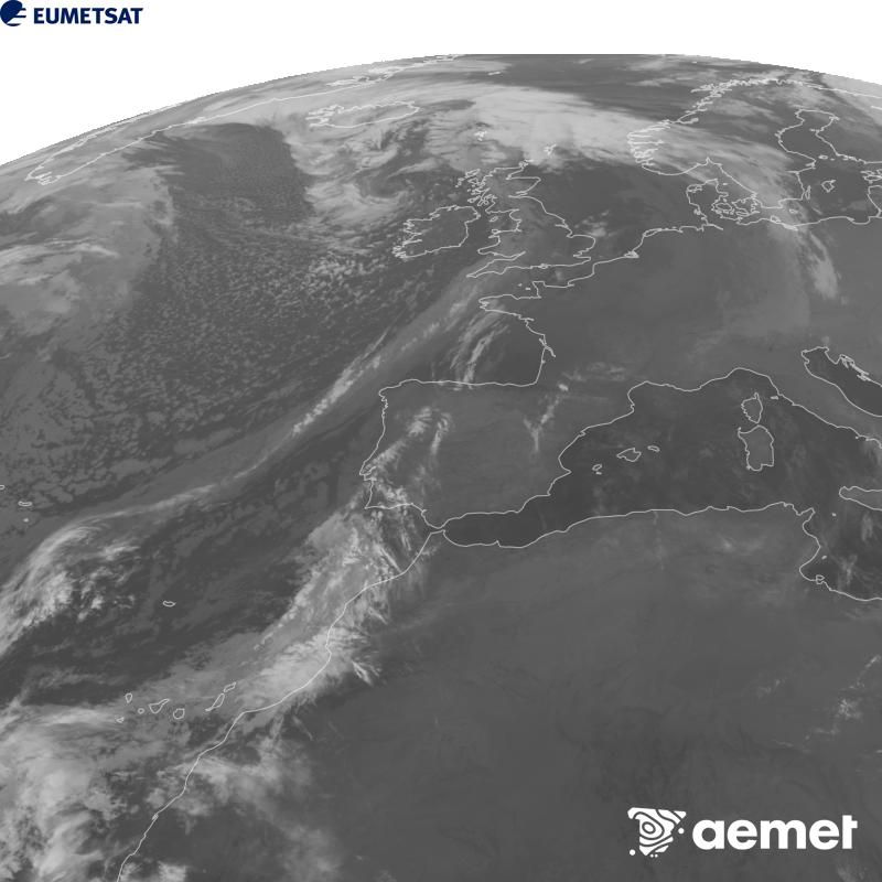 Irudi hau METEOSAT-12 satelitearen 10.5 �m Infragorri kanaleko informazioa erabiliz sortzen da, Meteosat (MTG) sateliteen hirugarren belaunaldikoa. Irudiak giza begiaren pertzepzioaren antz handiagoa izan dezan, grisen eskala alderantzizkoa da. Ordu horiek penintsulari dagozkio (ordubete gutxiago Kanariar Uharteetan).&nbsp;asteartea, 2026ko urriak 27, ordua: 03:00