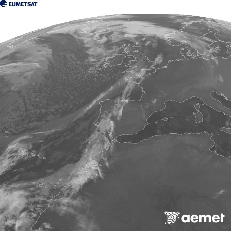 Irudi hau METEOSAT-12 satelitearen 10.5 �m Infragorri kanaleko informazioa erabiliz sortzen da, Meteosat (MTG) sateliteen hirugarren belaunaldikoa. Irudiak giza begiaren pertzepzioaren antz handiagoa izan dezan, grisen eskala alderantzizkoa da. Ordu horiek penintsulari dagozkio (ordubete gutxiago Kanariar Uharteetan).&nbsp;asteartea, 2026ko urriak 27, ordua: 05:00
