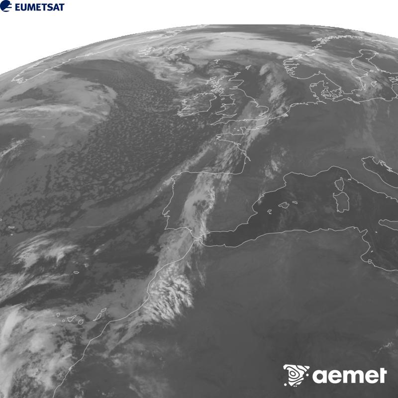 Esta imagen se genera utilizando informaci�n del canal Infrarrojo 10.5 �m del sat�lite METEOSAT-12, perteneciente a la tercera generaci�n de sat�lites Meteosat (MTG). Para que la imagen se asemeje m�s a la percepci�n del ojo humano, la escala de grises est� invertida. Las horas indicadas se refieren a la pen�nsula (una hora menos en las Islas Canarias).&nbsp;martes, 27 octubre 2026 a las 08:00