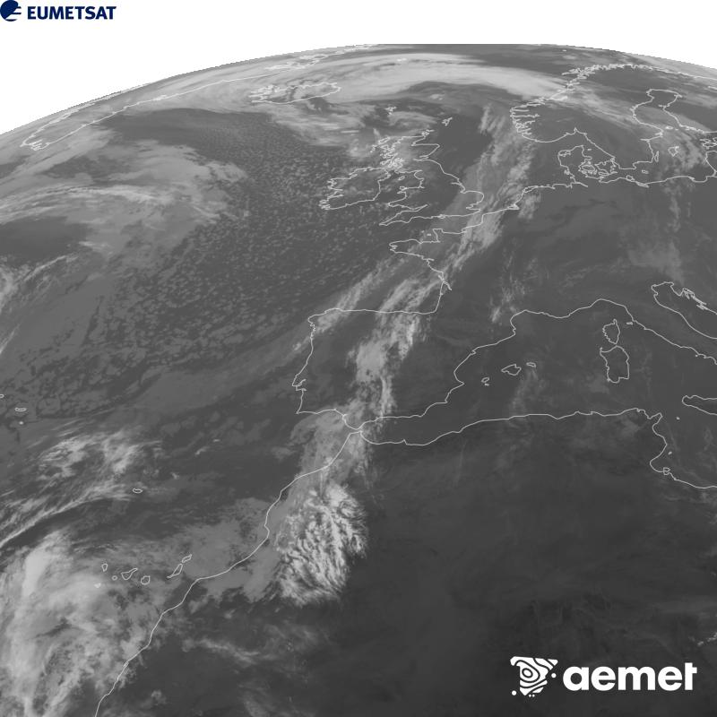 Esta imagen se genera utilizando informaci�n del canal Infrarrojo 10.5 �m del sat�lite METEOSAT-12, perteneciente a la tercera generaci�n de sat�lites Meteosat (MTG). Para que la imagen se asemeje m�s a la percepci�n del ojo humano, la escala de grises est� invertida. Las horas indicadas se refieren a la pen�nsula (una hora menos en las Islas Canarias).&nbsp;martes, 27 octubre 2026 a las 10:00