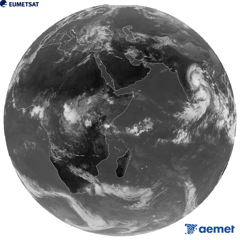 Imaxe global da canle infravermella (lonxitude de onda 10.8 �m) do sat�lite xeoestacionario europeo Meteosat-9, pertencente � segunda xeraci�n de sat�lites Meteosat. As horas indicadas ref�rense � pen�nsula (unha hora menos nas Illas Canarias).&nbsp;martes, 27 outubro  2026 10:00