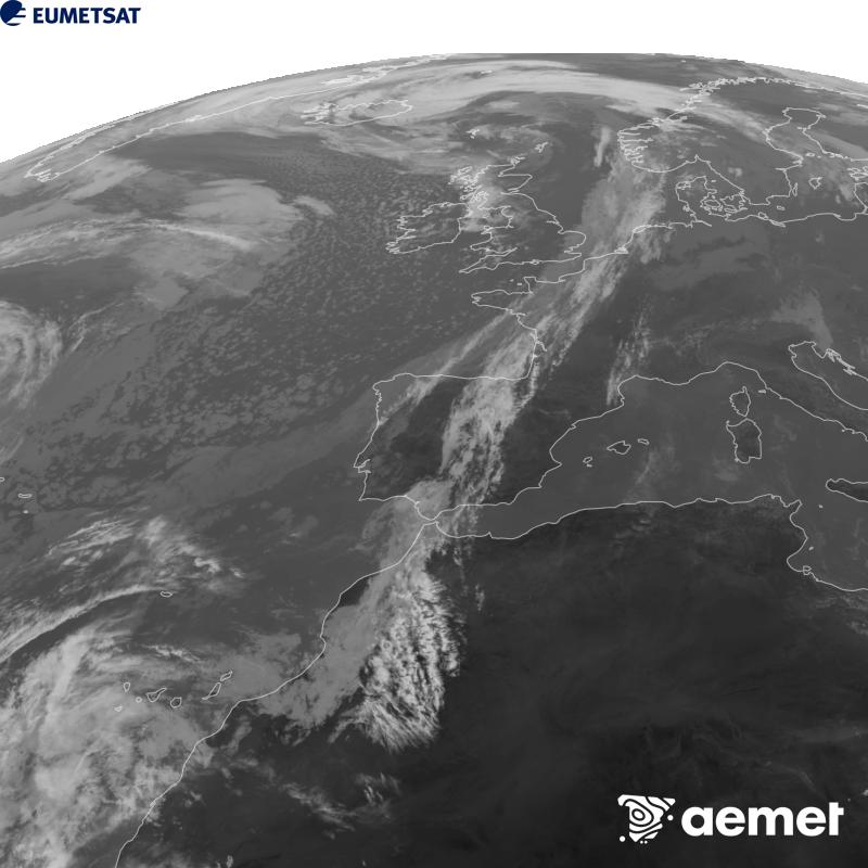 Esta imagen se genera utilizando informaci�n del canal Infrarrojo 10.5 �m del sat�lite METEOSAT-12, perteneciente a la tercera generaci�n de sat�lites Meteosat (MTG). Para que la imagen se asemeje m�s a la percepci�n del ojo humano, la escala de grises est� invertida. Las horas indicadas se refieren a la pen�nsula (una hora menos en las Islas Canarias).&nbsp;martes, 27 octubre 2026 a las 12:00