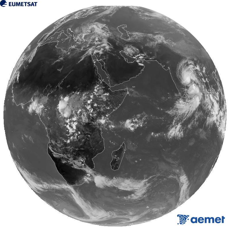 Imaxe global da canle infravermella (lonxitude de onda 10.8 �m) do sat�lite xeoestacionario europeo Meteosat-9, pertencente � segunda xeraci�n de sat�lites Meteosat. As horas indicadas ref�rense � pen�nsula (unha hora menos nas Illas Canarias).&nbsp;martes, 27 outubro  2026 13:00