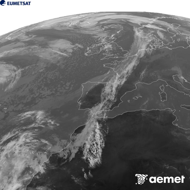 Esta imagen se genera utilizando informaci�n del canal Infrarrojo 10.5 �m del sat�lite METEOSAT-12, perteneciente a la tercera generaci�n de sat�lites Meteosat (MTG). Para que la imagen se asemeje m�s a la percepci�n del ojo humano, la escala de grises est� invertida. Las horas indicadas se refieren a la pen�nsula (una hora menos en las Islas Canarias).&nbsp;martes, 27 octubre 2026 a las 14:00