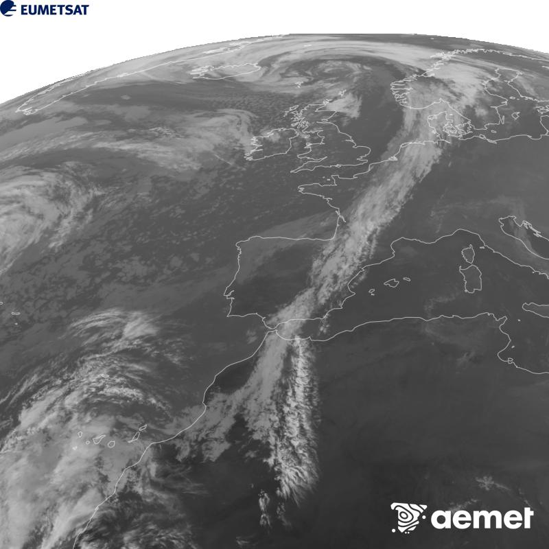 Esta imagen se genera utilizando informaci�n del canal Infrarrojo 10.5 �m del sat�lite METEOSAT-12, perteneciente a la tercera generaci�n de sat�lites Meteosat (MTG). Para que la imagen se asemeje m�s a la percepci�n del ojo humano, la escala de grises est� invertida. Las horas indicadas se refieren a la pen�nsula (una hora menos en las Islas Canarias).&nbsp;martes, 27 octubre 2026 a las 17:00