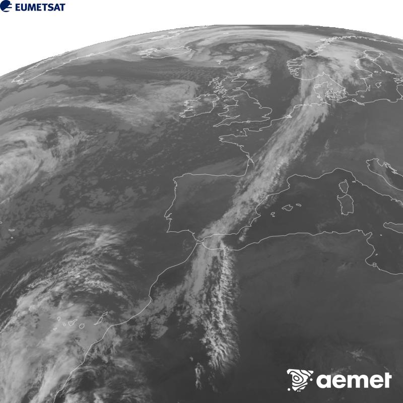 Esta imagen se genera utilizando informaci�n del canal Infrarrojo 10.5 �m del sat�lite METEOSAT-12, perteneciente a la tercera generaci�n de sat�lites Meteosat (MTG). Para que la imagen se asemeje m�s a la percepci�n del ojo humano, la escala de grises est� invertida. Las horas indicadas se refieren a la pen�nsula (una hora menos en las Islas Canarias).&nbsp;martes, 27 octubre 2026 a las 18:00