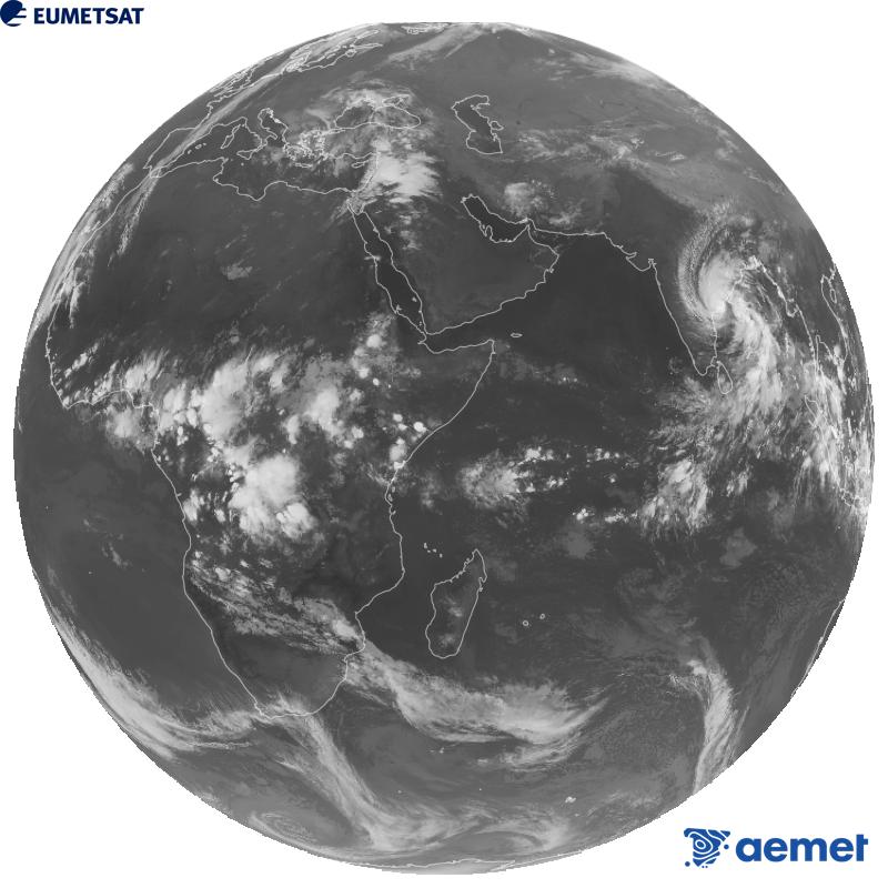 Imaxe global da canle infravermella (lonxitude de onda 10.8 �m) do sat�lite xeoestacionario europeo Meteosat-9, pertencente � segunda xeraci�n de sat�lites Meteosat. As horas indicadas ref�rense � pen�nsula (unha hora menos nas Illas Canarias).&nbsp;martes, 27 outubro  2026 19:00