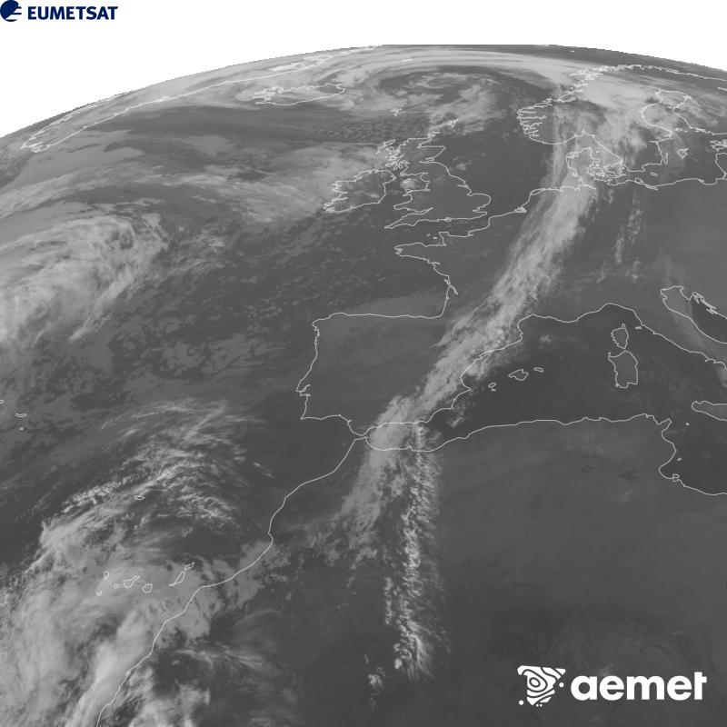 Esta imagen se genera utilizando informaci�n del canal Infrarrojo 10.5 �m del sat�lite METEOSAT-12, perteneciente a la tercera generaci�n de sat�lites Meteosat (MTG). Para que la imagen se asemeje m�s a la percepci�n del ojo humano, la escala de grises est� invertida. Las horas indicadas se refieren a la pen�nsula (una hora menos en las Islas Canarias).&nbsp;martes, 27 octubre 2026 a las 20:00