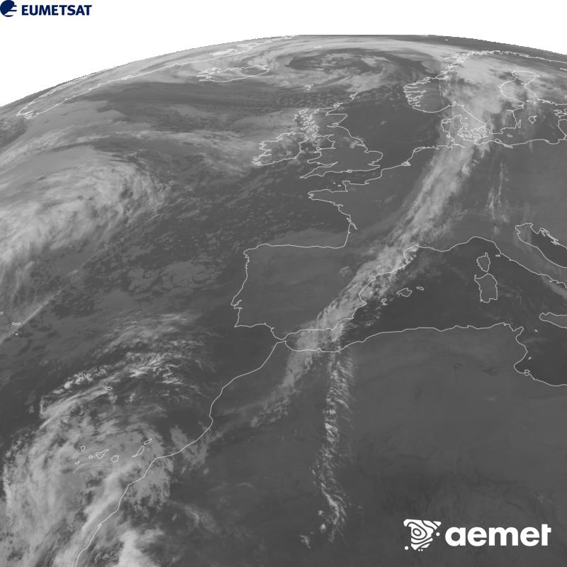 Esta imagen se genera utilizando informaci�n del canal Infrarrojo 10.5 �m del sat�lite METEOSAT-12, perteneciente a la tercera generaci�n de sat�lites Meteosat (MTG). Para que la imagen se asemeje m�s a la percepci�n del ojo humano, la escala de grises est� invertida. Las horas indicadas se refieren a la pen�nsula (una hora menos en las Islas Canarias).&nbsp;martes, 27 octubre 2026 a las 22:00
