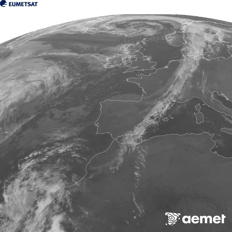 Esta imagen se genera utilizando informaci�n del canal Infrarrojo 10.5 �m del sat�lite METEOSAT-12, perteneciente a la tercera generaci�n de sat�lites Meteosat (MTG). Para que la imagen se asemeje m�s a la percepci�n del ojo humano, la escala de grises est� invertida. Las horas indicadas se refieren a la pen�nsula (una hora menos en las Islas Canarias).&nbsp;martes, 27 octubre 2026 a las 23:00