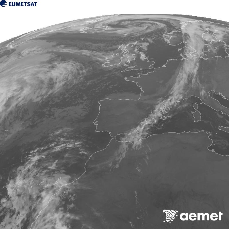Esta imagen se genera utilizando informaci�n del canal Infrarrojo 10.5 �m del sat�lite METEOSAT-12, perteneciente a la tercera generaci�n de sat�lites Meteosat (MTG). Para que la imagen se asemeje m�s a la percepci�n del ojo humano, la escala de grises est� invertida. Las horas indicadas se refieren a la pen�nsula (una hora menos en las Islas Canarias).&nbsp;mi�rcoles, 28 octubre 2026 a las 01:00