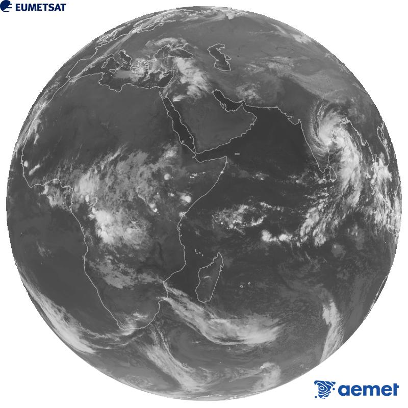 Imaxe global da canle infravermella (lonxitude de onda 10.8 �m) do sat�lite xeoestacionario europeo Meteosat-9, pertencente � segunda xeraci�n de sat�lites Meteosat. As horas indicadas ref�rense � pen�nsula (unha hora menos nas Illas Canarias).&nbsp;m�rcores, 28 outubro  2026 01:00