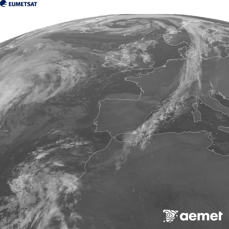 Esta imagen se genera utilizando informaci�n del canal Infrarrojo 10.5 �m del sat�lite METEOSAT-12, perteneciente a la tercera generaci�n de sat�lites Meteosat (MTG). Para que la imagen se asemeje m�s a la percepci�n del ojo humano, la escala de grises est� invertida. Las horas indicadas se refieren a la pen�nsula (una hora menos en las Islas Canarias).&nbsp;mi�rcoles, 28 octubre 2026 a las 03:00