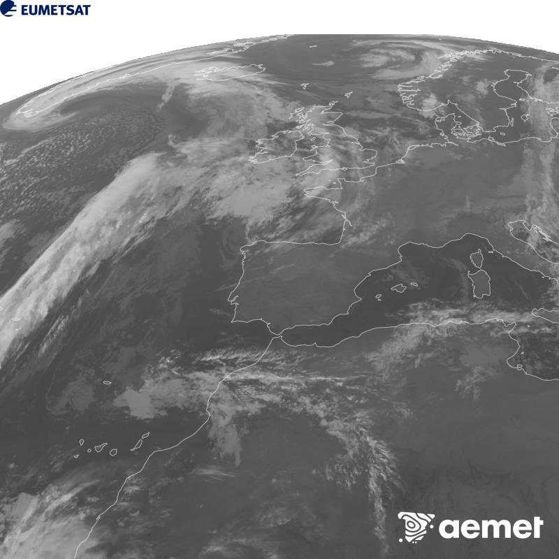 Irudi hau METEOSAT-12 satelitearen 10.5 �m Infragorri kanaleko informazioa erabiliz sortzen da, Meteosat (MTG) sateliteen hirugarren belaunaldikoa. Irudiak giza begiaren pertzepzioaren antz handiagoa izan dezan, grisen eskala alderantzizkoa da. Ordu horiek penintsulari dagozkio (ordubete gutxiago Kanariar Uharteetan).&nbsp;osteguna, 2026ko urriak 29, ordua: 02:00