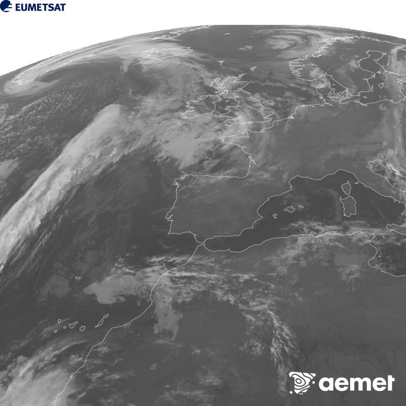 Irudi hau METEOSAT-12 satelitearen 10.5 �m Infragorri kanaleko informazioa erabiliz sortzen da, Meteosat (MTG) sateliteen hirugarren belaunaldikoa. Irudiak giza begiaren pertzepzioaren antz handiagoa izan dezan, grisen eskala alderantzizkoa da. Ordu horiek penintsulari dagozkio (ordubete gutxiago Kanariar Uharteetan).&nbsp;osteguna, 2026ko urriak 29, ordua: 03:00