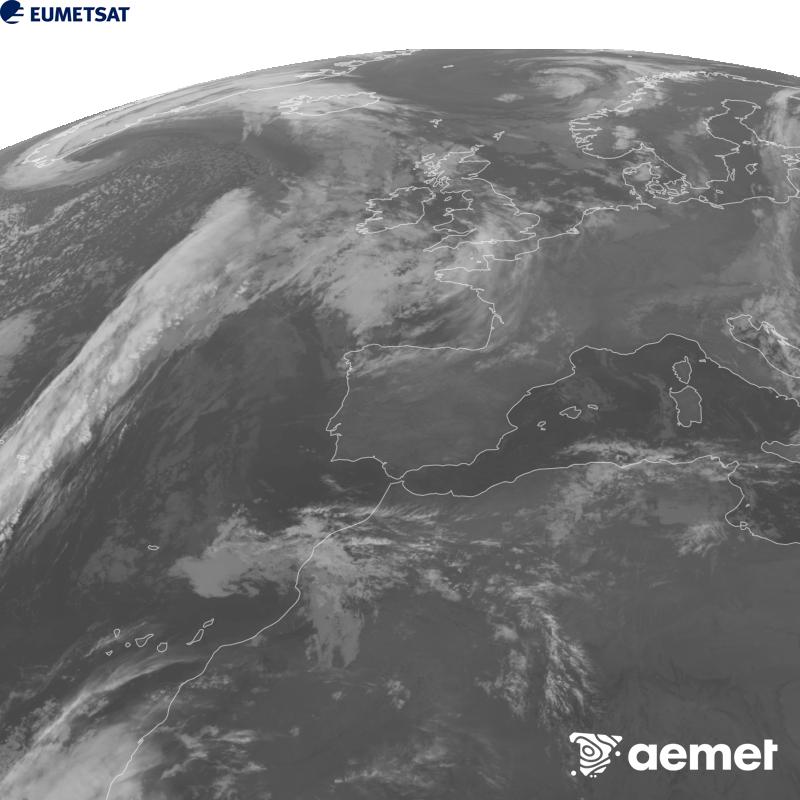 Irudi hau METEOSAT-12 satelitearen 10.5 �m Infragorri kanaleko informazioa erabiliz sortzen da, Meteosat (MTG) sateliteen hirugarren belaunaldikoa. Irudiak giza begiaren pertzepzioaren antz handiagoa izan dezan, grisen eskala alderantzizkoa da. Ordu horiek penintsulari dagozkio (ordubete gutxiago Kanariar Uharteetan).&nbsp;osteguna, 2026ko urriak 29, ordua: 04:00